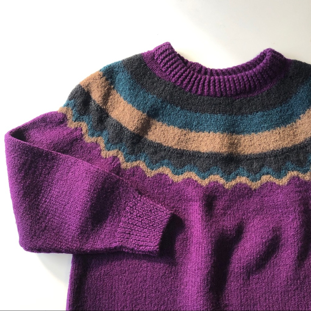 Vintage Uruguay Handmade Sweater 100% Wool Purple Green Black S M